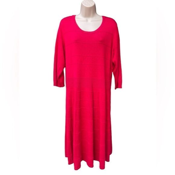 LANE BRYANT 22-24 Lane Bryant Red 3/4 Sleeve Fit N Flare Sweater Dress ScoopNeck - Picture 2 of 5
